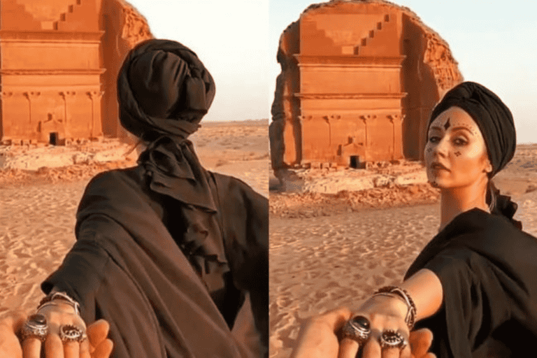 مدائن صالح التي حرم شيوخ الوهابية دخولها أصبحت مرقصاً.. مدونة روسية تستعرض مفاتنها على تلالها | القصة الكاملة مدائن صالح watanserb.com