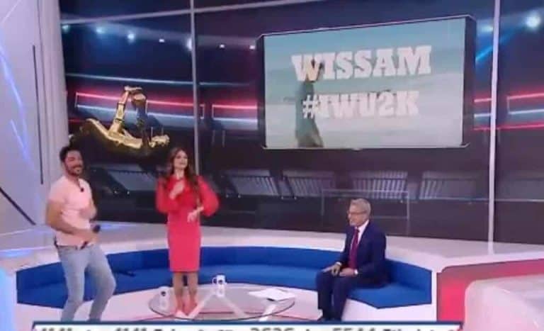 وسام هلال يغني ويرقص برفقة مايا رعيدي في صدى الملاعب مع مصطفى الآغا watanserb.com