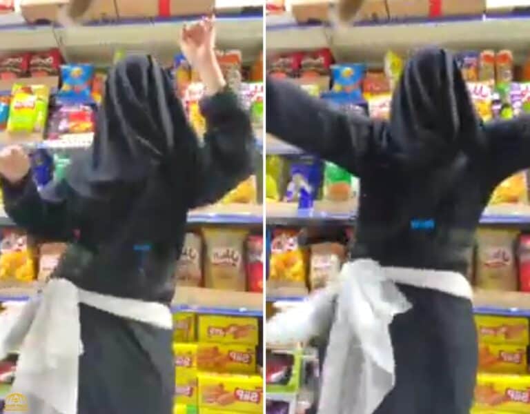 خليجيه ترقص بالعباءه داخل السوبر ماركت watanserb.com