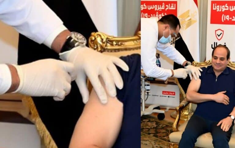 تلقي السيسي لقاح كورونا بدون ابرة يثير سخرية واسعة .. فضيحة تكشفها 3 صور! السيسي يتلقى لقاح كورونا بدون ابرة watanserb.com