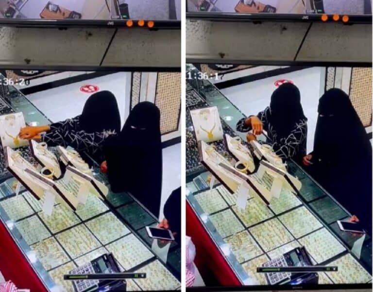 “شاهد” منقبتان تسرقان محل “ذهب” في السعودية.. ومفاجأة في آخر لحظة! منتقبتان في السعودية watanserb.com