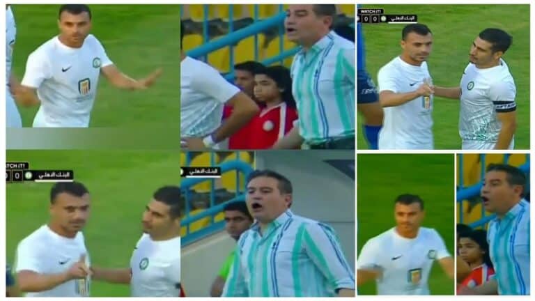 اللاعب محمود قاعود ومدرب فريق البنك الأهلي watanserb.com