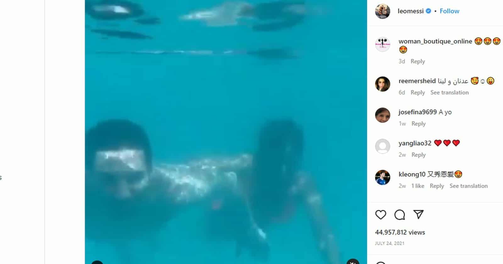 ميسي وزوجته تحت الماء