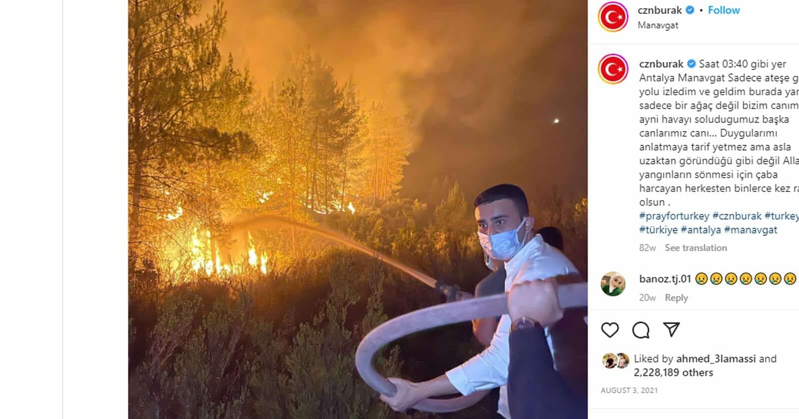 بوراك يمسك بخرطوم إطفاء الحريق