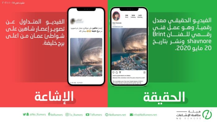 هيئة مكافحة الإشاعات نفت صحة الفيديو عن إعصار شاهين