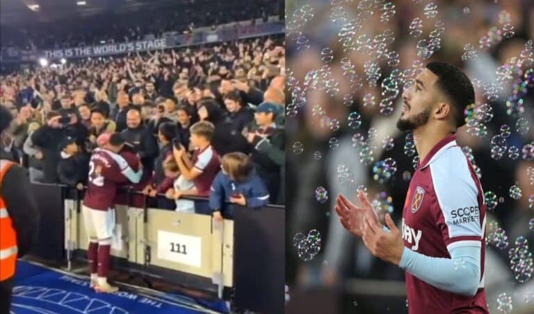 احتفال سعيد بن رحمه مع والدته بعد فوز فريقه وست هام على ليفربول في الدوري الإنجليزي watanserb.com