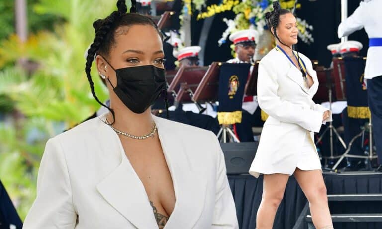 ريهانا مثيرة بفستان قصير أثناء تتويجها بقلب "البطلة القومية" في بربادوس watanserb.com