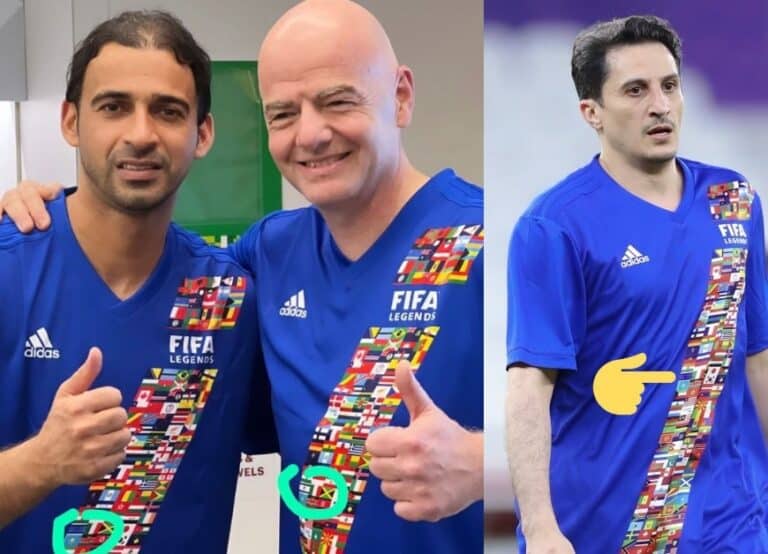 عماد الحوسني ونواف التمياط يطمسان علم اسرائيل على قمصانهما watanserb.com