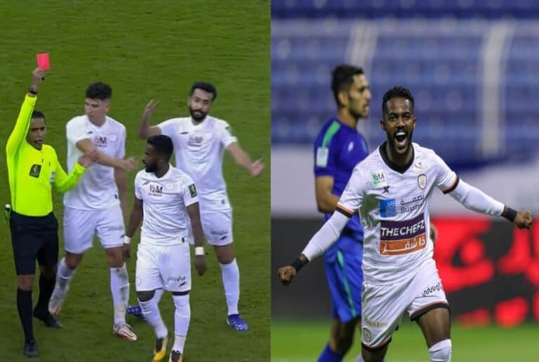 نواف العابد وعقوبة الطرد بالبطاقة الحمراء بعد اعتدائه على أحد نجوم ضمك السعودي watanserb.com