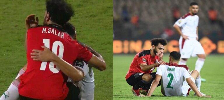 محمد صلاح يواسي أشرف حكيمي بعد خروج منتخب المغرب من بطولة أمم أفريقيا 2022 watanserb.com