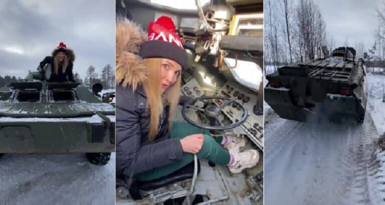 مشهورة أوكرانية تقود مدرعة روسية watanserb.com