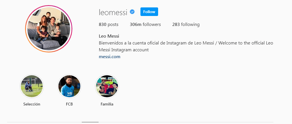 حساب ليونيل ميسي عبر الانستغرام