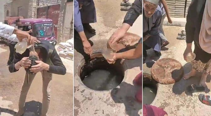 فيديو مقزز..مصريون يتبركون بمياه الصرف الصحي ويشربونها أملا في الشفاء من الأمراض التبرك بمياه الصرف الصحي watanserb.com