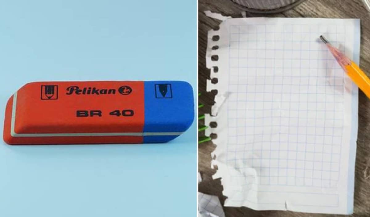 الجزء الأزرق من الممحاة يمحو الأسطح الصلبة