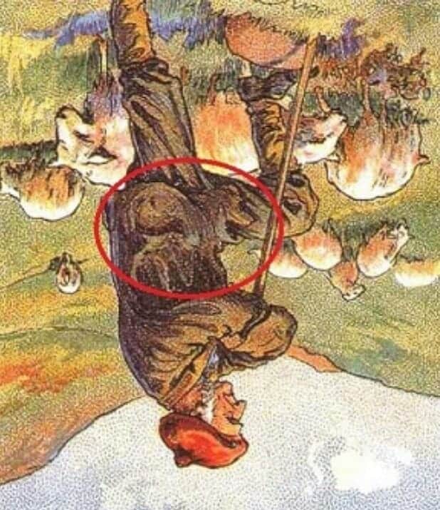 إذا قلبت الصورة رأسًا على عقب يمكنك اكتشاف كلب الراعي مختبئًا بين ساق الراعي وقميصه