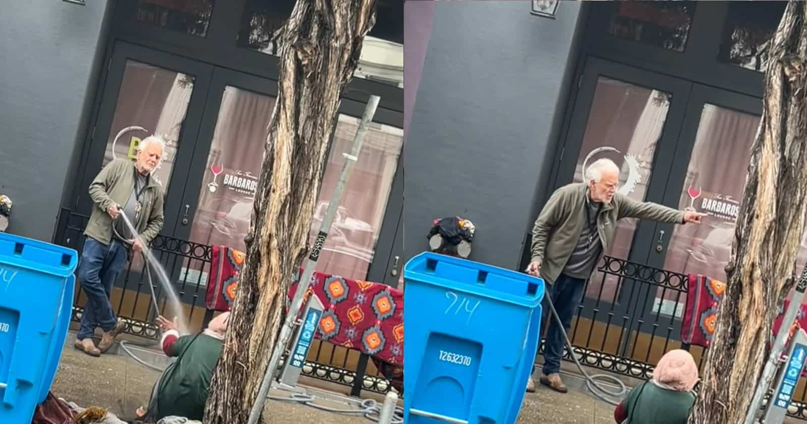 أمريكي بتصرف مُشين يفتح الماء البارد على مشردة في عزّ البرد (شاهد) أمريكي والمشردة watanserb.com