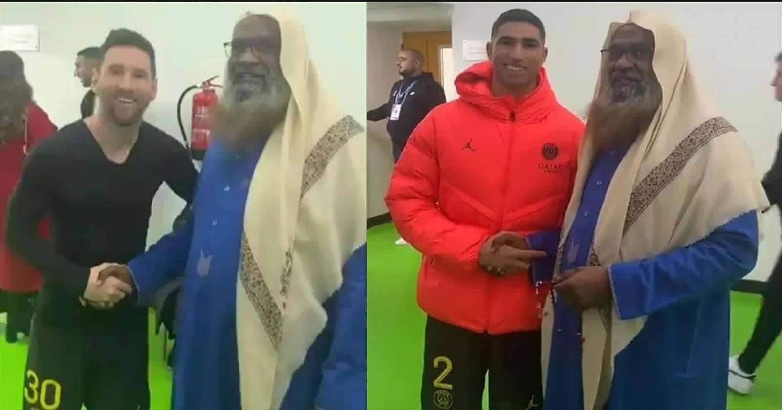 إمام الحرم المكي السابق عادل الكلباني يسابق لمصافحة أشرف حكيمي وليونيل ميسي (شاهد) الكلباني يصافح حكيمي watanserb.com