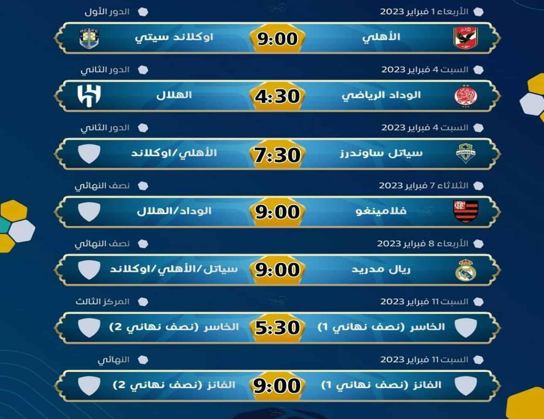 جدول مباريات كأس العالم للأندية 2023