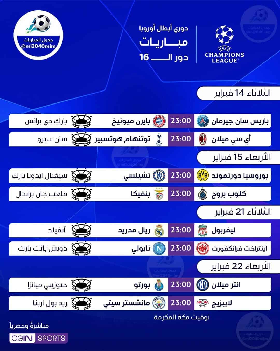 مواعيد مباريات دوري أبطال أوروبا 2023 دور ال16