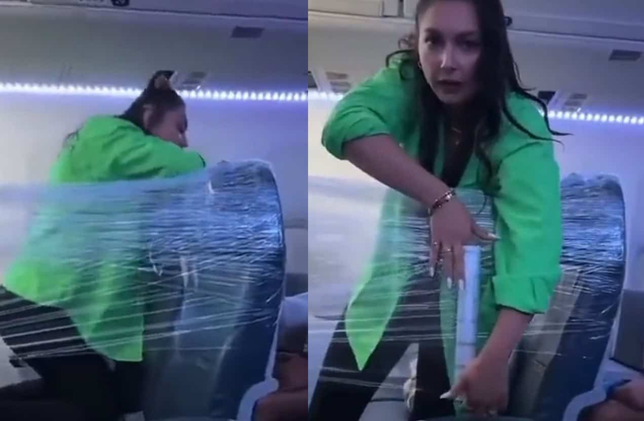 راكبة تلف مقعدها على الطائرة بورق النايلون .. إليك السبب الذي حيّر الركاب! (شاهد) راكبة تلف مقعدها في الطائرة بورق النايلون