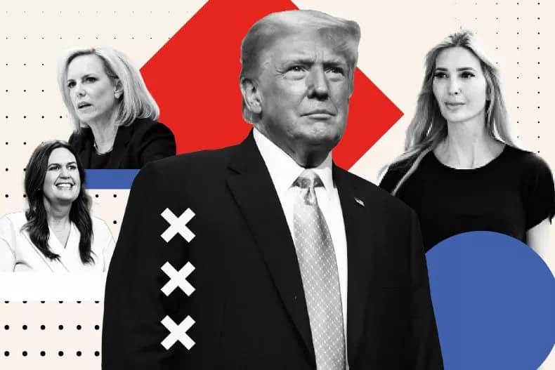 صورة توضيحية لمجلة نيوزويك. من اليسار ، سارة هاكابي ساندرز ، وكيرستين نيلسن ، ودونالد ترامب ، وإيفانكا ترامب. تم الكشف عن تعليقات ترامب الجنسية المزعومة في كتاب جديد.