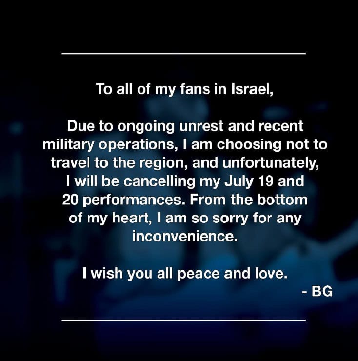 بودي جاي يلغي حفله في إسرائيل