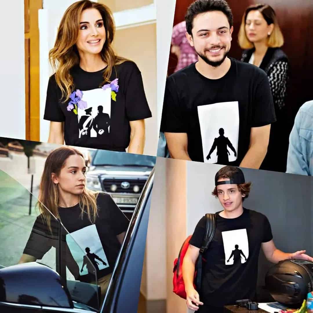 الملكة رانيا في إحدى المناسبات وهي ترتدي "تي شيرت لظل رجل أسود