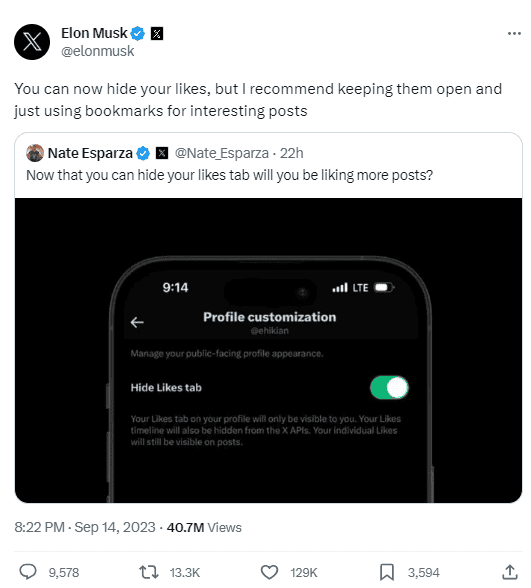 مستخدمو منصة إكس سيستطيعون الإعجاب بالتغريدات المختلفة دون أن تظهر لدى الآخرين