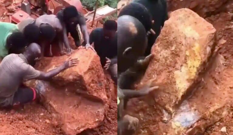عمال المناجم في جنوب غانا يستخرجون ما يعتقد أنها أكبر كتلة صلبة من الذهب