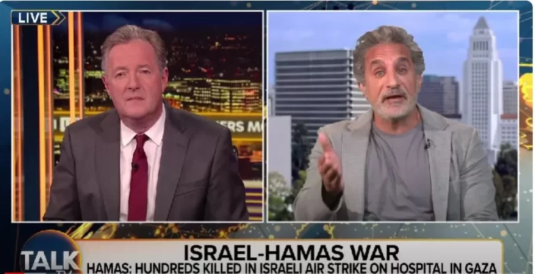 زوجته من غزة .. باسم يوسف يضرب ضربته ويوقع بيرس مورغان بشر أقواله باسم يوسف خلال المقابلة مع بيرس مورغان