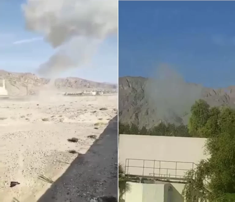 تصاعد الدخان من جبل مدينة نويبع بعد اعتراض مقذوفة