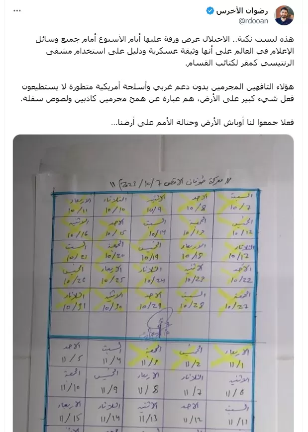 تغريدة الصحفي الفلسطيني رضوان الأخرس