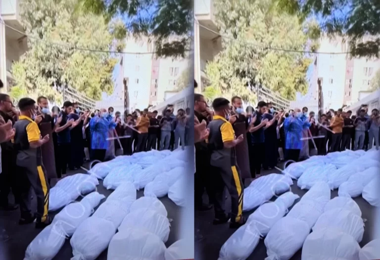 صلاة الجنازة على شهداء في مستشفى الشفاء