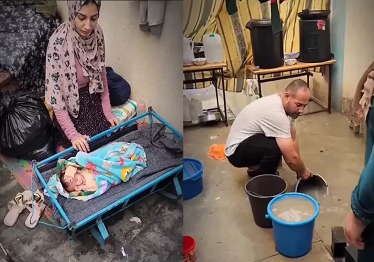 مشهد مأساوي من غزة.. رضيعة ولدت داخل مراكز إيواء النازحين وعائلتها غرقت بمياه الأمطار (فيديو) رضيعة فلسطينية ومياه الأمطار