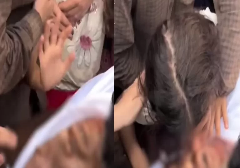 وداع طفلة فلسطينية لوالدها الشهيد في غزة