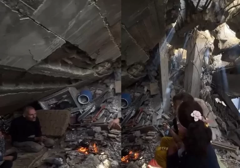 فيديو مؤثر لعائلة فلسطينية تعيش تحت ركام منزلها المدمر بفعل قصف الاحتلال على غزة عائلة فلسطينية من غزة