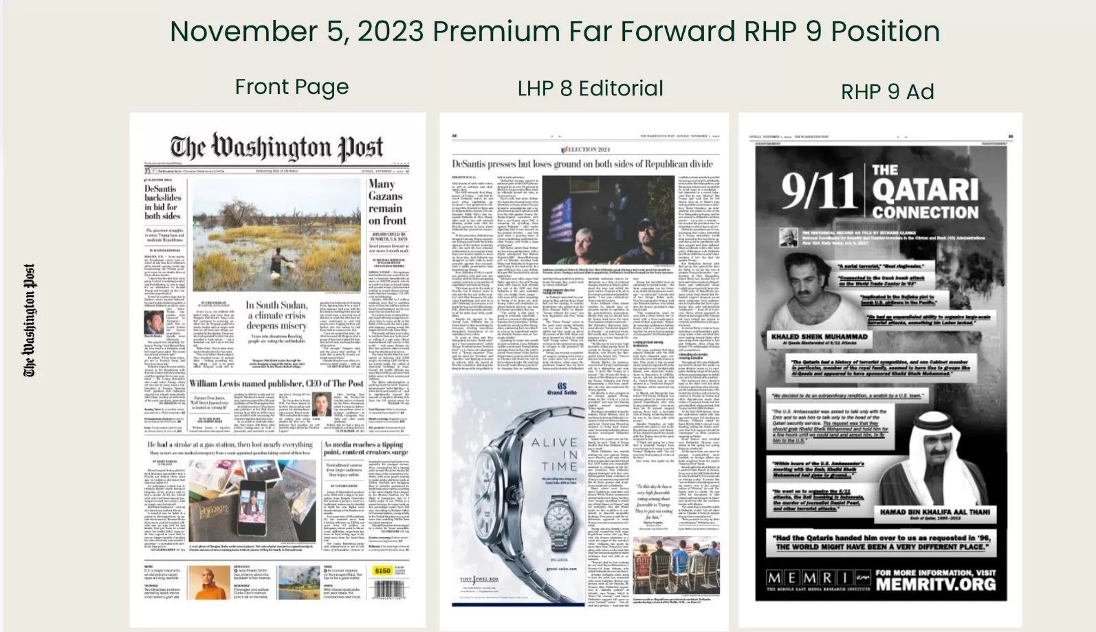 معهد بحوث إعلام الشرق الأوسط المرتبط بالإمارات ينشر إعلاناً ممولاً في واشنطن بوست يربط قطر بمنفذي هجمات 11 سبتمبر