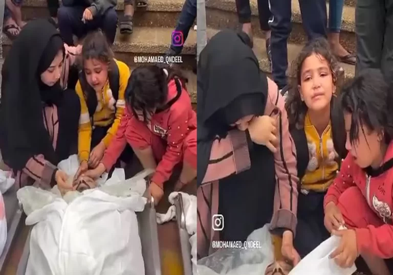 وداع طفلة فلسطينية لوالدها بغزة