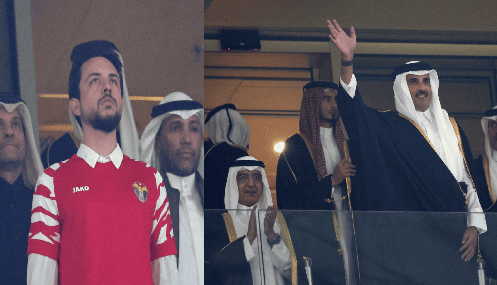 مباراة قطر والأردن.. الشيخ تميم يعانق الأمير الحسين في استاد لوسيل