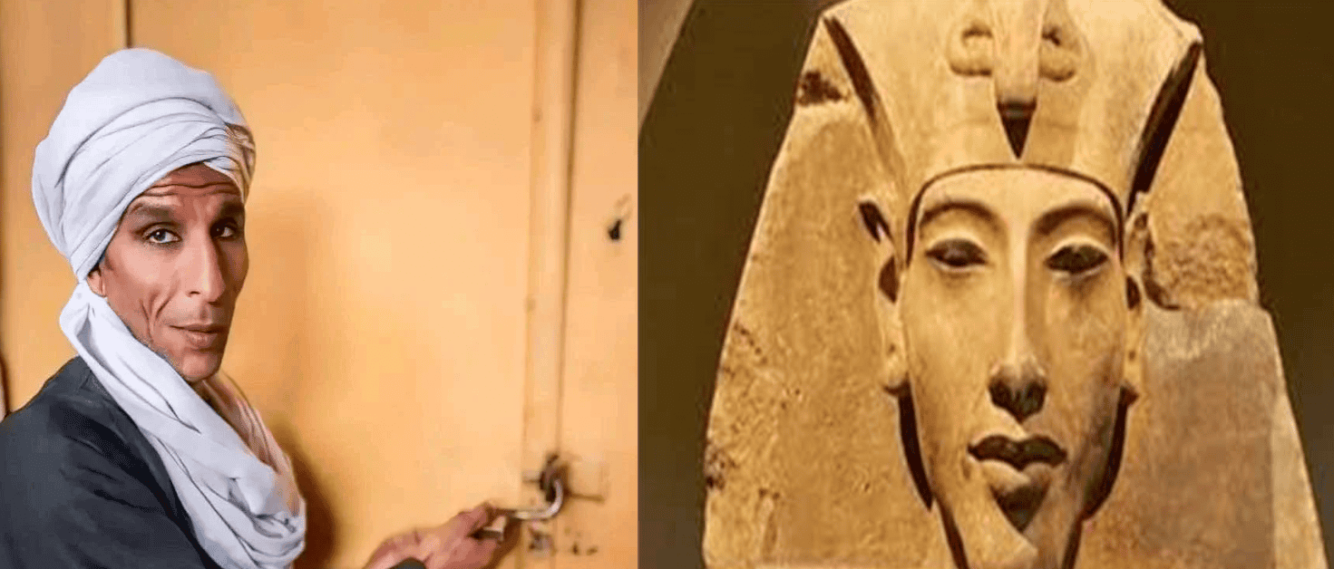 “شبيه اخناتون” حد التطابق يحرس مقبرته.. العم كامل يكشف الأسرار: “مش هينفع أقولها كلها” (فيديو) "شبيه اخناتون" حد التطابق يحرس مقبرته.. العم كامل يكشف الأسرار: "مش هينفع أقولها كلها"